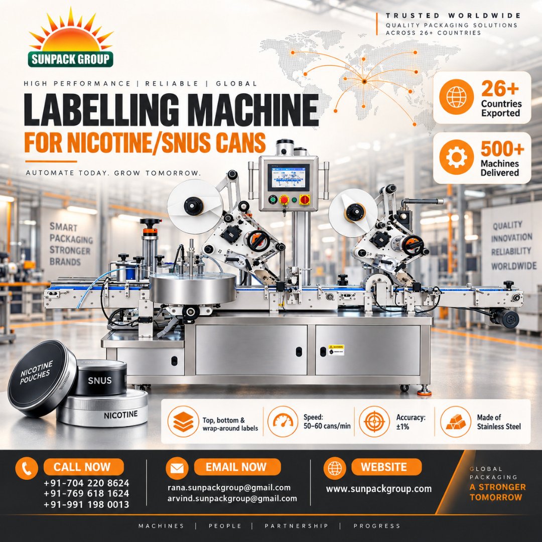 sunpackgroup's tweet photo. LABELLING MACHINE FOR NICOTINE/SNUS CANS

#Sunpack #NicotinePouchPackaging #SnusMachine #LabelingMachine #CanLabeling #AutomaticLabeling #PackagingMachinery #PackagingAutomation #PackagingInnovation #PackagingTechnology #IndustrialAutomation #Manufacturing #B2B #QualityControl https://t.co/BxzSIdG7oi