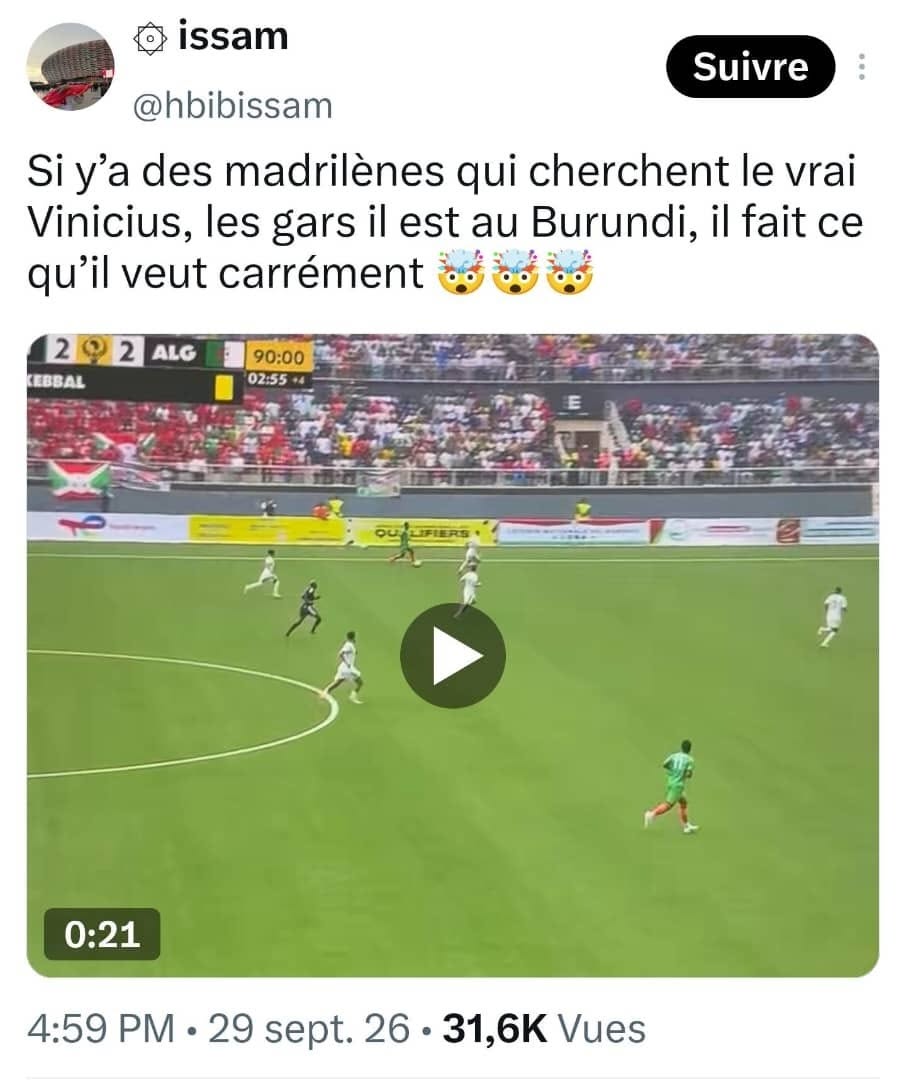 NiyonzimaDid's tweet photo. A vous qui avez  bcp de followers, en plus ya politique, muze muragira aussi des posts kubarundi qui fonts des exploits.
nimurabe ingene Jean Claude GIRUMUGISHA les algériens lui ont couverts des éloges après match Bdi Vs Algérie. https://t.co/vkPLCs5uuz