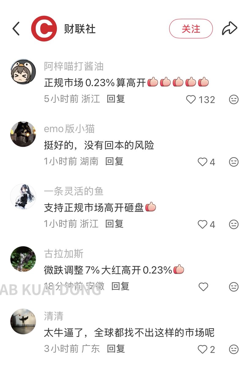 _FORAB's tweet photo. 自从小红书新规，禁止恶意唱空 A 股市场后

这几天上���报业旗下，财联社的评论区 🤣 https://t.co/fjvUBGY9JC