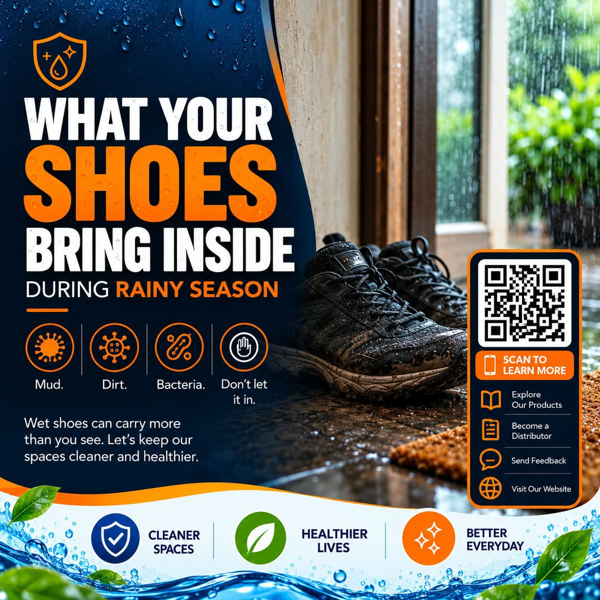 Morisonindustr1's tweet photo. Wet shoes, muddy floors! 🌧️ Keep indoor spaces clean this rainy season by removing wet shoes at the entrance.

#MorisonIndustriesPlc #HygieneMatters #Nigeria https://t.co/PYmvwFdVq6