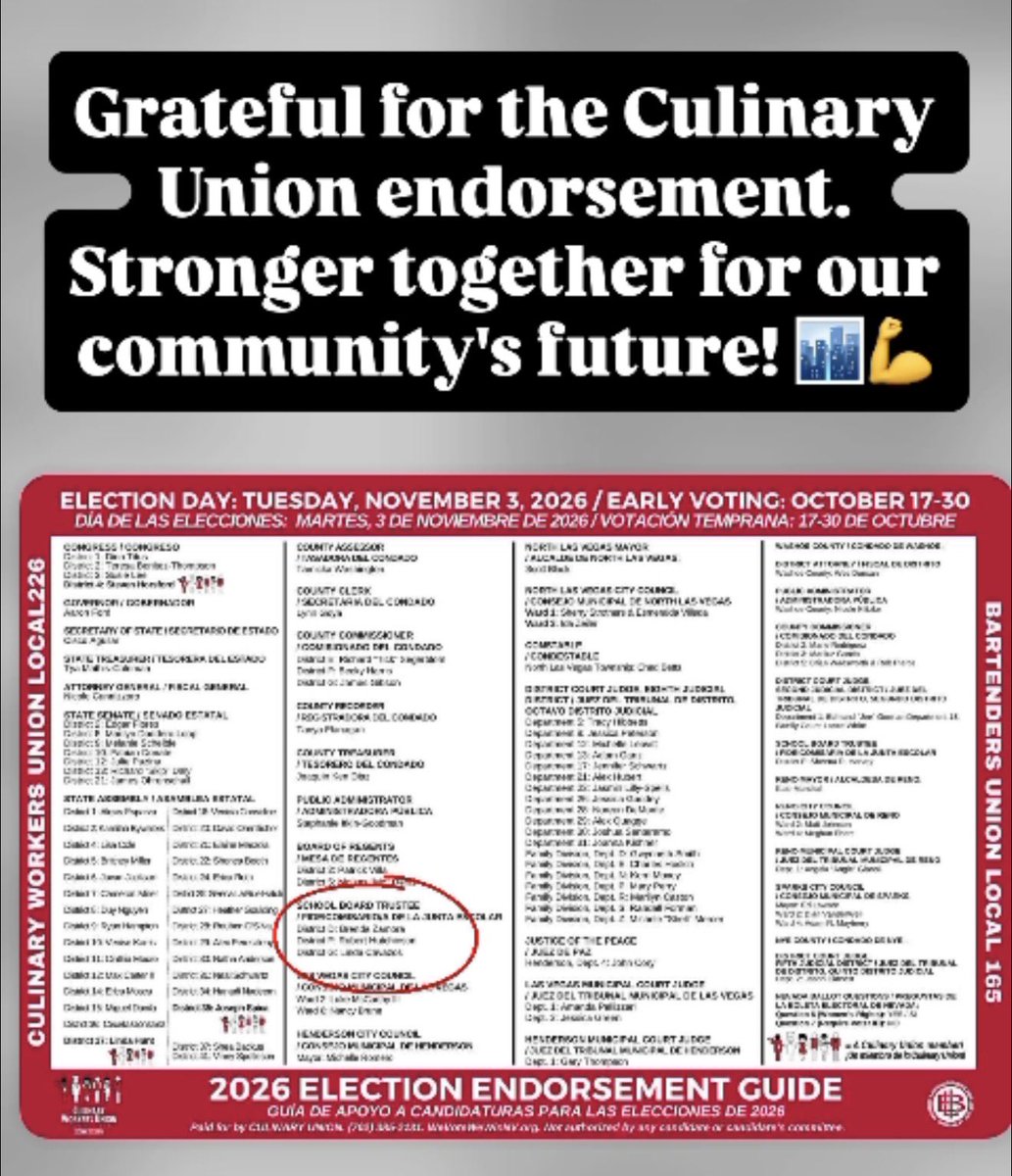 RobertEHutch's tweet photo. Honored to earn the endorsement of the Culinary Union! Proud to stand with working families and ready to keep fighting for a stronger future together. Let's get to work! ✊🗳️ @Culinary226
#RobForCCSD #DistrictF https://t.co/giKuKEFaXN