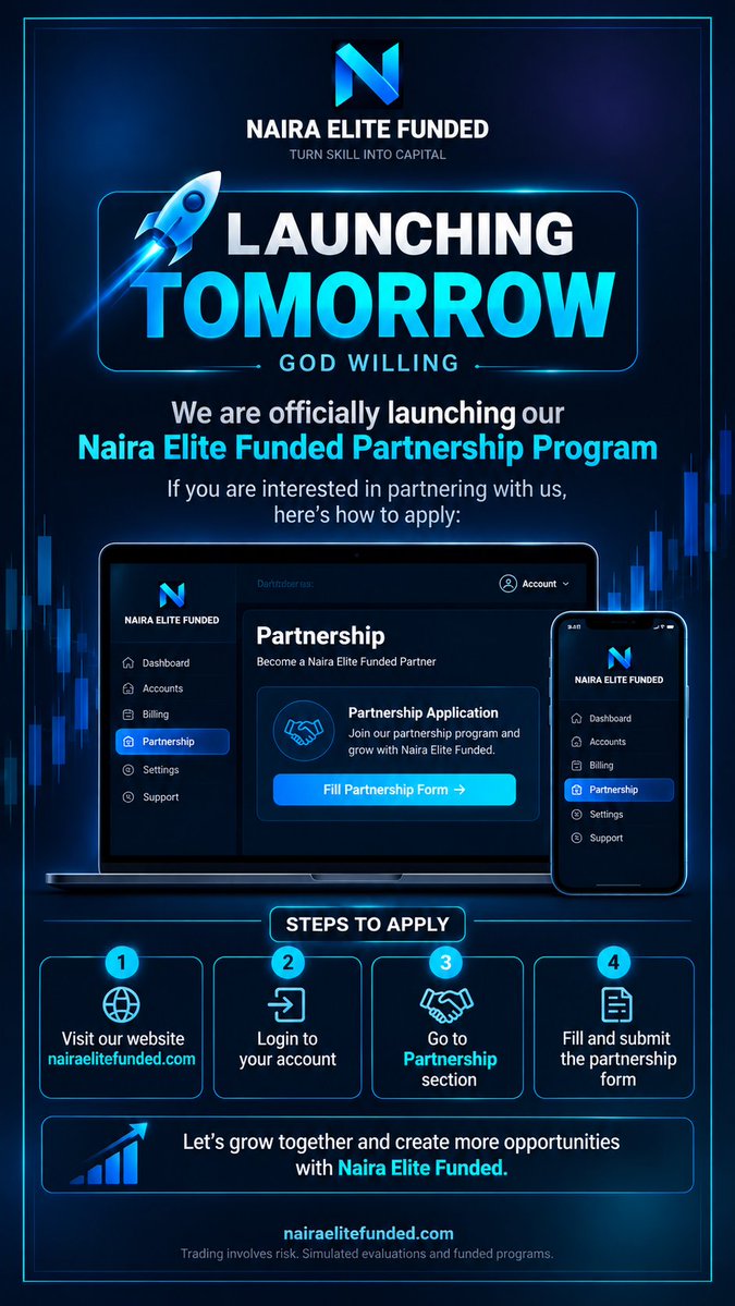 nairaelite's tweet photo. 🚨 TOMORROW, by god grace.
The wait is almost over. 🔥
Naira Elite Funded officially launches tomorrow! 🇳🇬💙
And for everyone interested in becoming a Naira Elite Funded Partner, applications will be available directly on our website.
👉 Visit https://t.co/xGTFDy4ANn
👉 Login to your account
👉 Go to Partnership
👉 Fill & submit the partnership form
We’re building something big, and we want the right people to build it with us. 🤝
Get ready. We launch tomorrow. 🚀
#NairaEliteFunded #NEF #PropTrading #Trading #Partnership #Nigeria