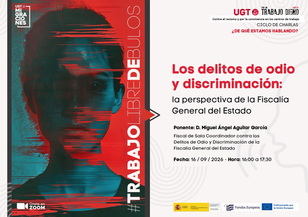 ugtmigraciones's tweet photo. ¡Muchas gracias a D. Miguel Ángel Aguilar García coordinador de la unidad de #DelitosDeOdio de @fiscal_es y a todas las personas que participasteis!!
📌Podéis consultar los materiales 📑 y 🎥en 👇
🔗https://t.co/KJBuhFoqe9
#IMGIA
@flujandefrias @PatriciaRuizUGT @cescpoch https://t.co/vXXnkVs27J