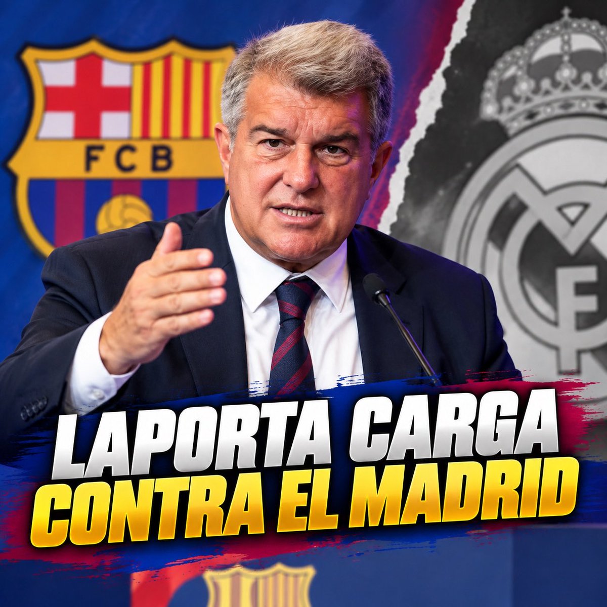 GOALSTATSLAB's tweet photo. 🚨🔵🔴 Laporta vuelve a cargar contra el Real Madrid por el caso Negreira. El presidente del Barça califica de «inaceptable» la actuación del club blanco y asegura que actualmente no existe relación entre ambas entidades. https://t.co/92tpSNBJpo