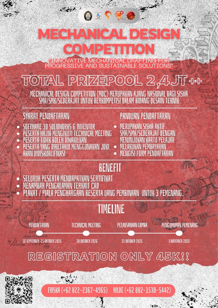 issassaaa's tweet photo. 🔧 **OPEN REGISTRATION MDC 2026** ⚙️
#MechanicalDesignCompetition
#Mechanical
#DesignCompetition https://t.co/ypu79kJkPy