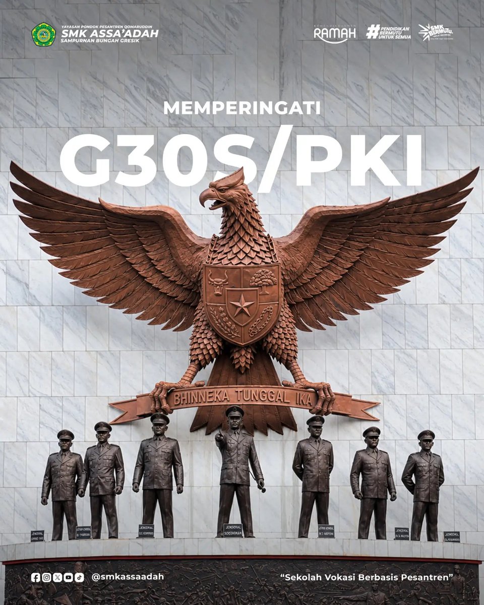 SMK_Assaadah's tweet photo. [ MEMPERINGATI G30S/PKI ]
Mari mengenang sejarah bangsa dengan penuh penghormatan dan menjadikannya sebagai pembelajaran bagi generasi penerus. Semoga nilai persatuan, nasionalisme, dan semangat Bhinneka Tunggal Ika senantiasa kita jaga bersama https://t.co/rYGd0XtFa2