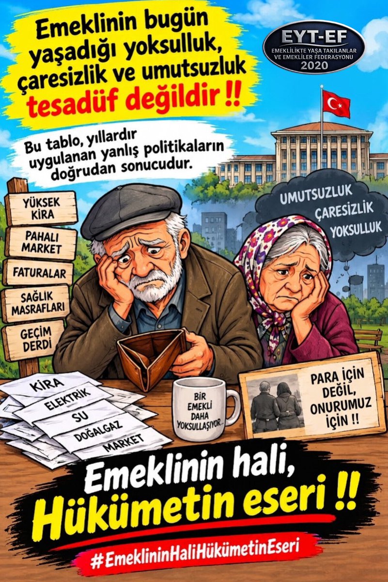 ArzuLastikci's tweet photo. EMEKLİ
👇
#EmeklininHaliHükümetinEseri

Emeklinin bugün yaşadığı yoksulluk, çaresizlik ve umutsuzluk tesadüf değildir. 

Bu tablo, yıllardır uygulanan yanlış politikaların doğrudan sonucudur.

#Emekli nin hali, hükümetin eseri !

#HükümetMağduru5000Kısmi
@RTErdogan
@isikhanvedat https://t.co/fxx80MyCwW