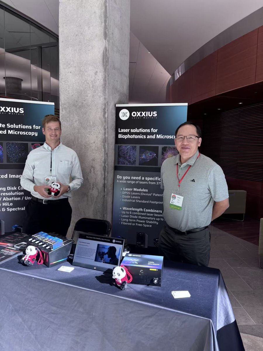 CSRBiotech's tweet photo. Live from I2KxBINA 2026 in Madison, USA! 

Tamas Gercesei is at the Oxxius booth right now. Stop by to chat about the latest in super-resolution imaging, exchange ideas, and pick up a CSR panda plush. Welcome to talk! 🐼

#I2KxBINA2026 #CSRBiotech #Oxxius #BioImaging #Microscopy https://t.co/yIa2quUbnw