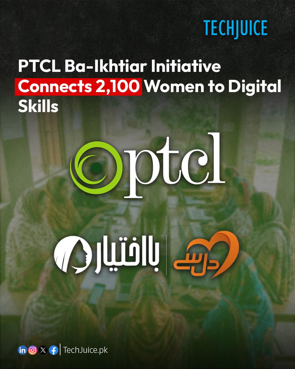 TechJuicePk's tweet photo. PTCL Ba-Ikhtiar Initiative Connects 2,100 Women to Digital Skills.
PTCL’s Ba-Ikhtiar programme now reaches 2,100 women across 22 flood-affected districts, helping participants turn traditional skills into digital-era businesses.

#techjuice #ptcl #digitalskills #technews https://t.co/JJn7XC7nCo