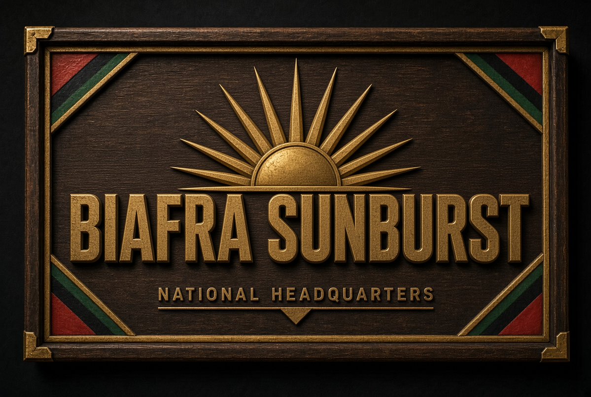 DhqrsBLF's tweet photo. BREAKING 

The National Headquarters of the Biafra Defense Forces — under which the Biafra Liberation Army, the Biafra Air Force, the Biafra Navy, the Biafra Marines, and all Intelligence and Special Operations units shall operate — shall henceforth be known, referred to, and called
BIAFRA SUNBURST