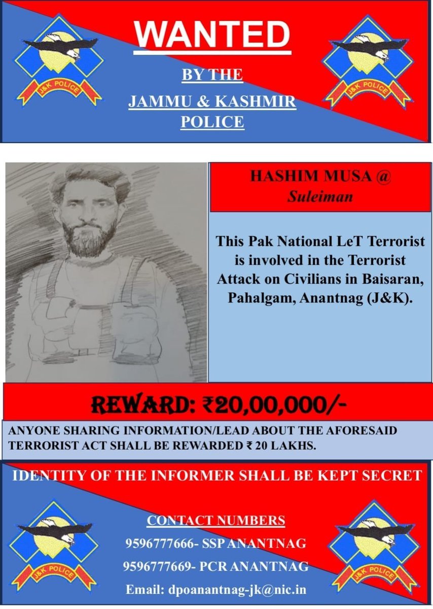 UpendrraRai's tweet photo. #KoragEncounter in J&K: Body of Pak-based Lashkar-e-Taiba terrorist, identified as #MohammadAsif alias #HashimMusa, who was wanted in the #PahalgamTerrorAttack, recovered along with war-like stores.

Following the 22nd April Pahalgam terror attack, J&K Police had released a sketch of Hashim Musa, naming him as one of the terrorists involved in the attack. @HMOIndia @OfficeOfLGJandK