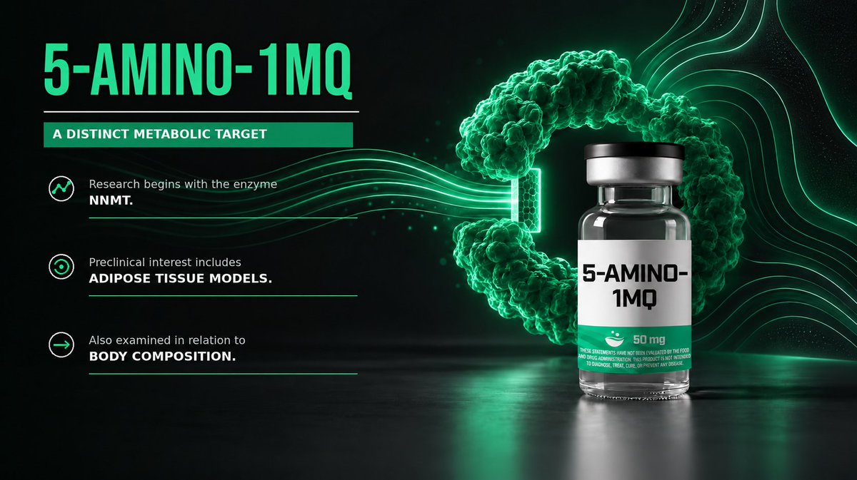 enhanced_info1's tweet photo. Why is 5-Amino-1MQ attracting attention in metabolic research?

As an NNMT inhibitor, it has been studied in preclinical models of adipose tissue, body composition and metabolic markers.

Its distinct enzyme target sets it apart from more familiar research compounds. https://t.co/lfsjok4kMG