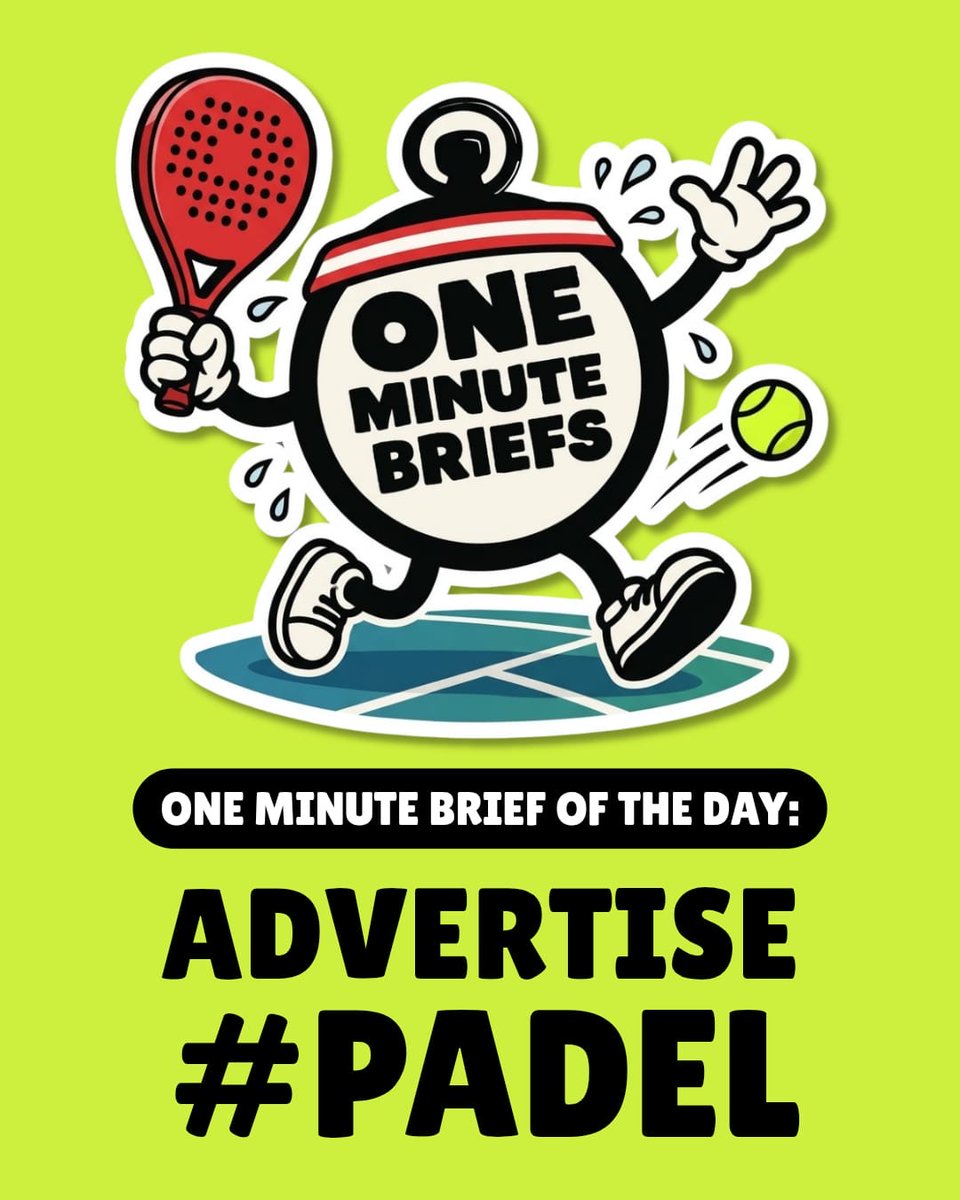 OneMinuteBriefs's tweet photo. One Minute Brief of the Day - 30/09/26
Create posters to advertise #PADEL 

💡 Enter today’s brief on X and/or LinkedIn to feature on our daily Facebook Round-Up.

📲 You can also share submissions on Insta via posts & stories.

* Notes/Scribbles/Designs all welcome. 
* Enter as many times as you like.
* Remember to add your name/handle in the top-left corner. 

🔄 Likes/Reposts appreciated. Sharing is caring. 

⏱️ Deadline 6pm BST

The daily creative competition for quick-thinkers, advertising creatives, copywriters, graphic designers and marketing enthusiasts…

Everyone’s welcome. 👋