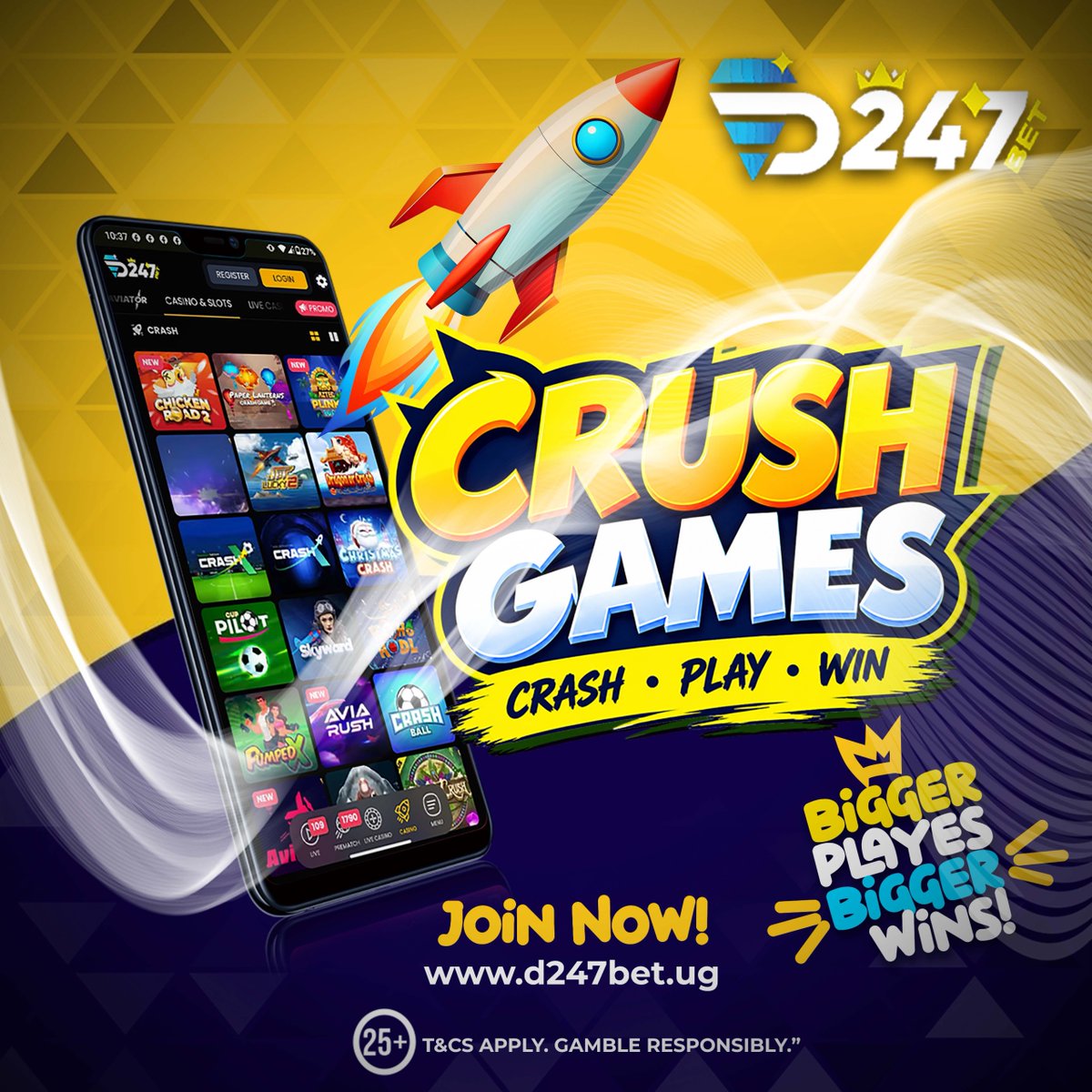 D247bet's tweet photo. 🚀🔥 CRUSH. PLAY. WIN! 🎮💥

Ready to take your gaming experience to the next level? Explore exciting Crush Games on D247 Bet! 🎯

👉https://t.co/CLBpQ5FlFb

25+ | T&amp;Cs Apply | Gamble Responsibly https://t.co/YCayvw4SPy