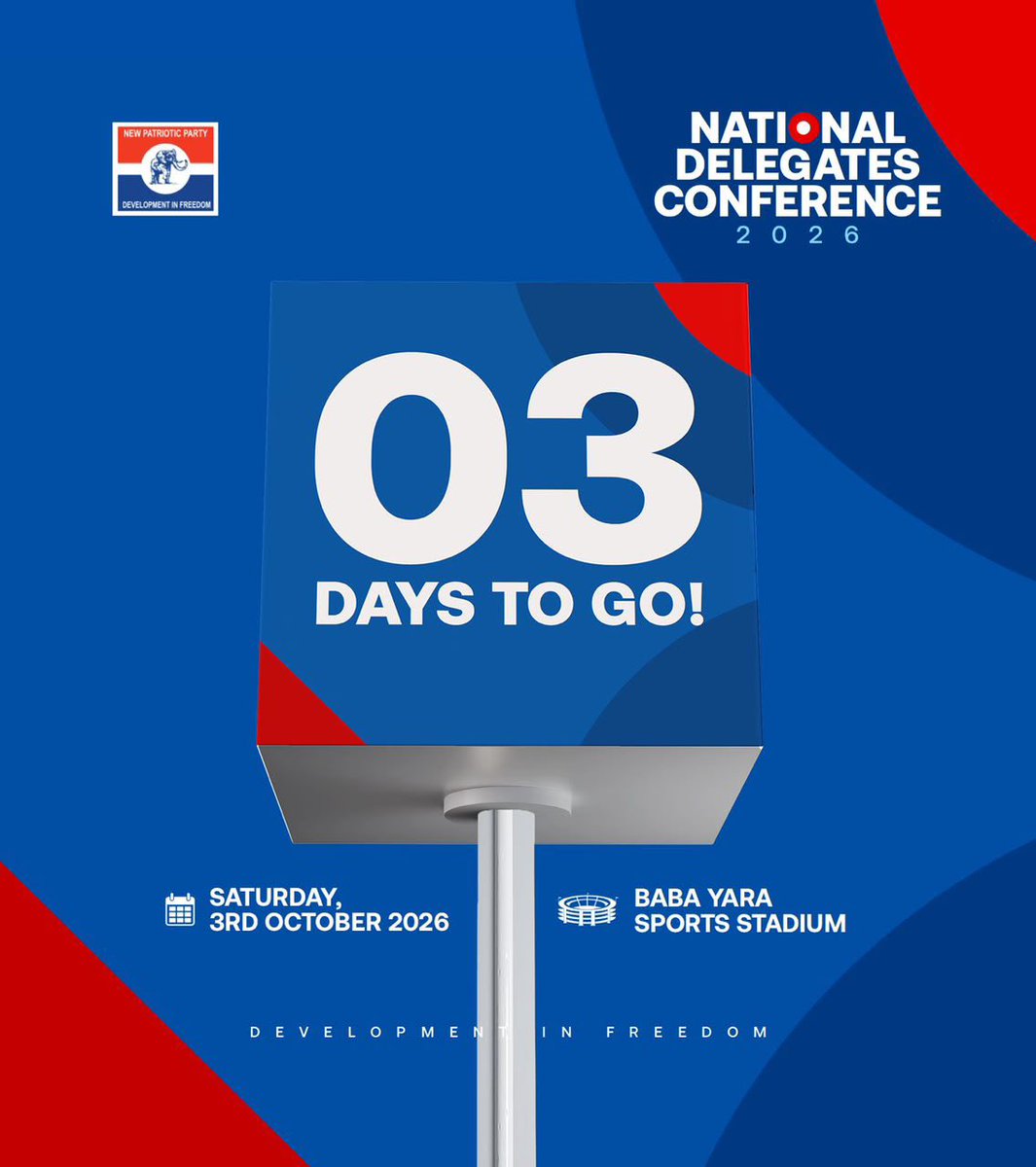 _Fiifi_Sage's tweet photo. 3 DAYS TO GO! 🔥🐘
KUMASI AWAITS. NPP  DECIDES. THE NEXT CHAPTER BEGINS

#OneParty
#OnePurpose
#2026NPPNationalDelegatesConference https://t.co/iAeHUKah4c