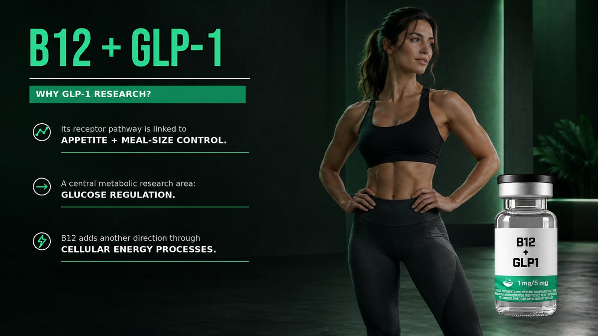 enhanced_info1's tweet photo. Why does GLP-1 research attract so much attention?

Its receptor pathway connects appetite, meal size and glucose regulation—three key areas in metabolic research.

B12 adds another angle through its role in cellular energy processes. One formulation, two research directions. https://t.co/vCZvF0C9Rx