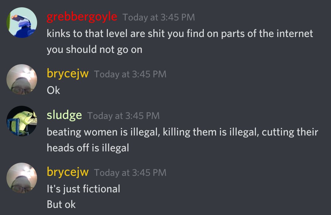 KrNati__'s tweet photo. snippets of bryce being into loli art, abuse and gore

also archive of his alt twitter account where he posted this stuff in replies https://t.co/3PjnDeM0aN