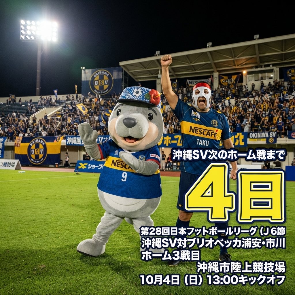 ScwTaku's tweet photo. ⚽️沖縄SVの
次のホーム戦まであと4日⚽️

#ブリオベッカ浦安市川（@briobecca）
#沖縄sv　(@OSV_official)
 胸スポンサー
#ネスカフェ　(@nescafe_jp）
サプライヤー　#XF
#JFL  （@jflnews） https://t.co/6z1pxRnAWL