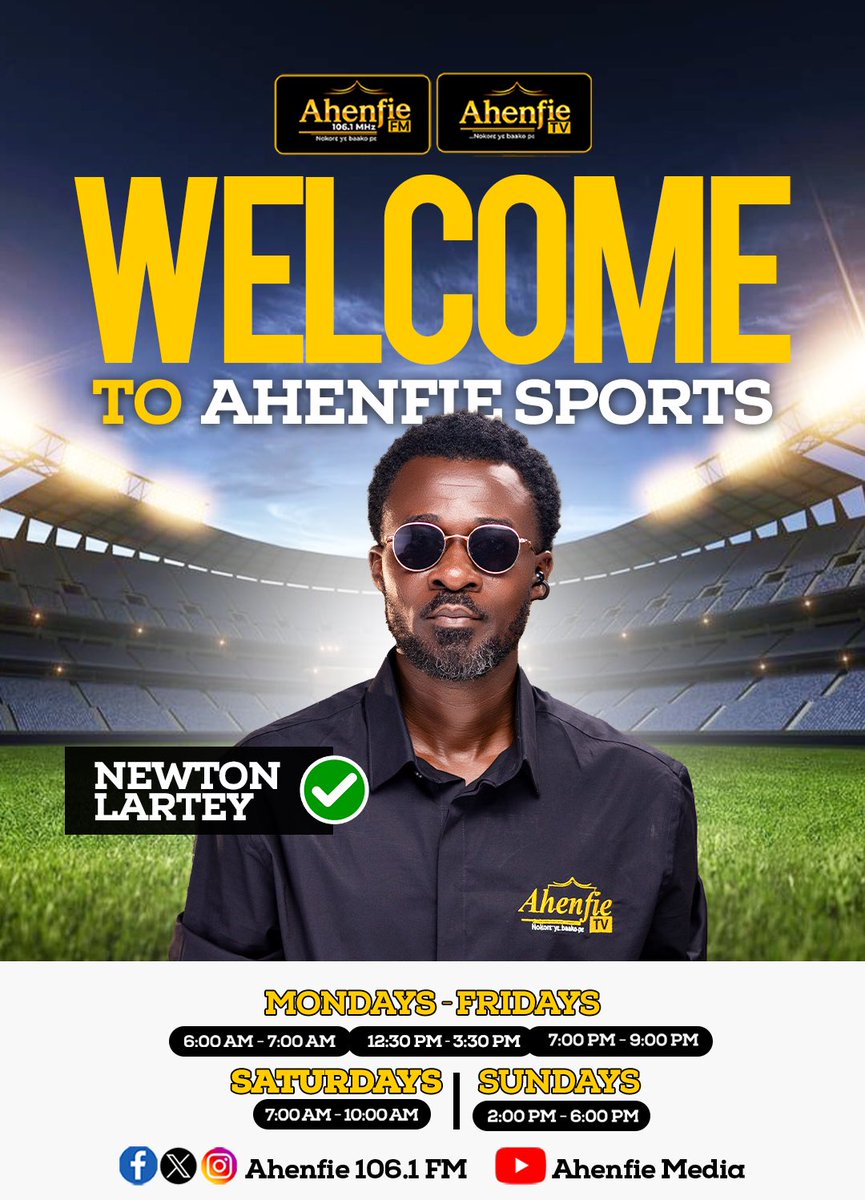 Ahenfie1061fm's tweet photo. OFFICIAL! 
Tactically schooled in Barcelona with a fashion sense imported from Italy.

Newton Peter Lartey,  AKA ‘Marijata’ SKA ‘Video’. Akwaaba to Ahenfie Media. 

#AhenfieSports #fyp https://t.co/6ZnZ7VJp5n