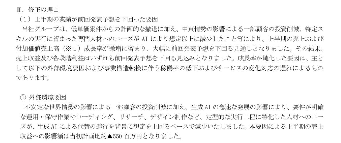 feo_78's tweet photo. メンバーズ下方修正。良くも悪くも AIの影響がこれから益々出てきそうだね

https://t.co/vKsNAu1zmd https://t.co/QXtMcQNTJB