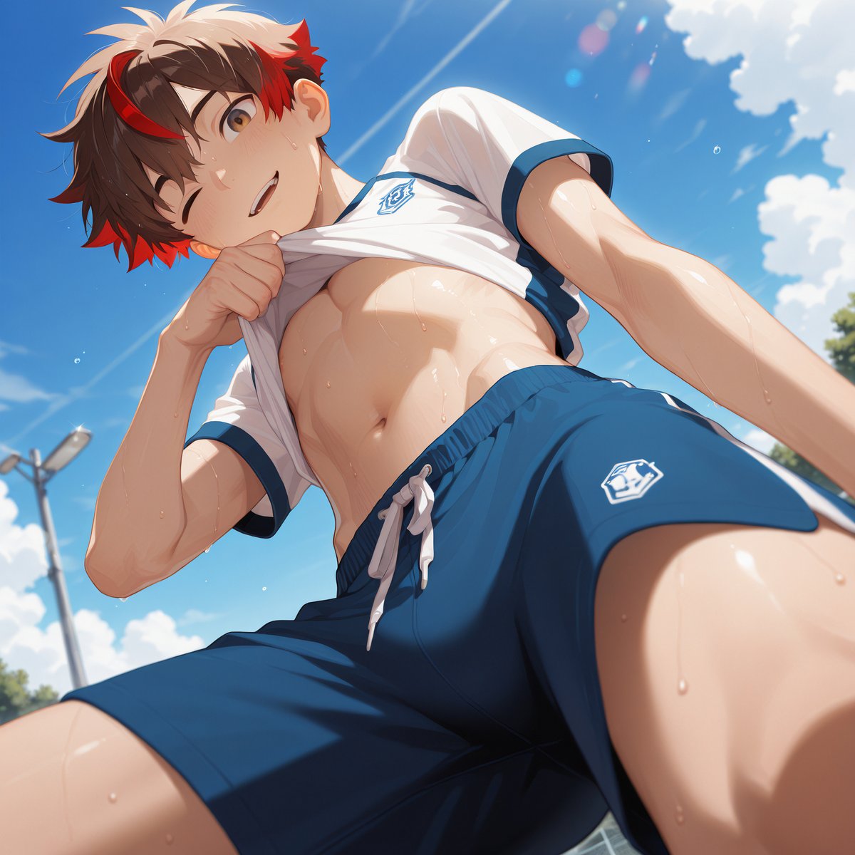 Chizo_diffusion's tweet photo. Nice weather for some exercise. Breaking a sweat feels pretty good~

天気がいいので、ちょっと運動してきました。汗をかくのも気持ちいいですね〜

天氣好出去運動一下，流汗的感覺還是挺不錯的~

#AIart️️️️️️���️️️️️️️️️️️️️️️️️️️️️️️️️️️️️️️️️️️️️️️️️️️️ #yaoi
