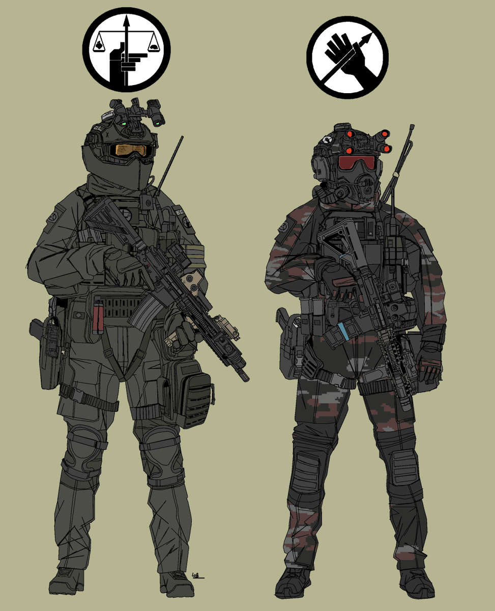 lobberstorm141's tweet photo. Mobile Task Force Omega-1 ("Law's Left Hand and the Mobile Task Force Alpha-1 ("Red Right Hand") concept fanart. https://t.co/ukQnEvaNK4