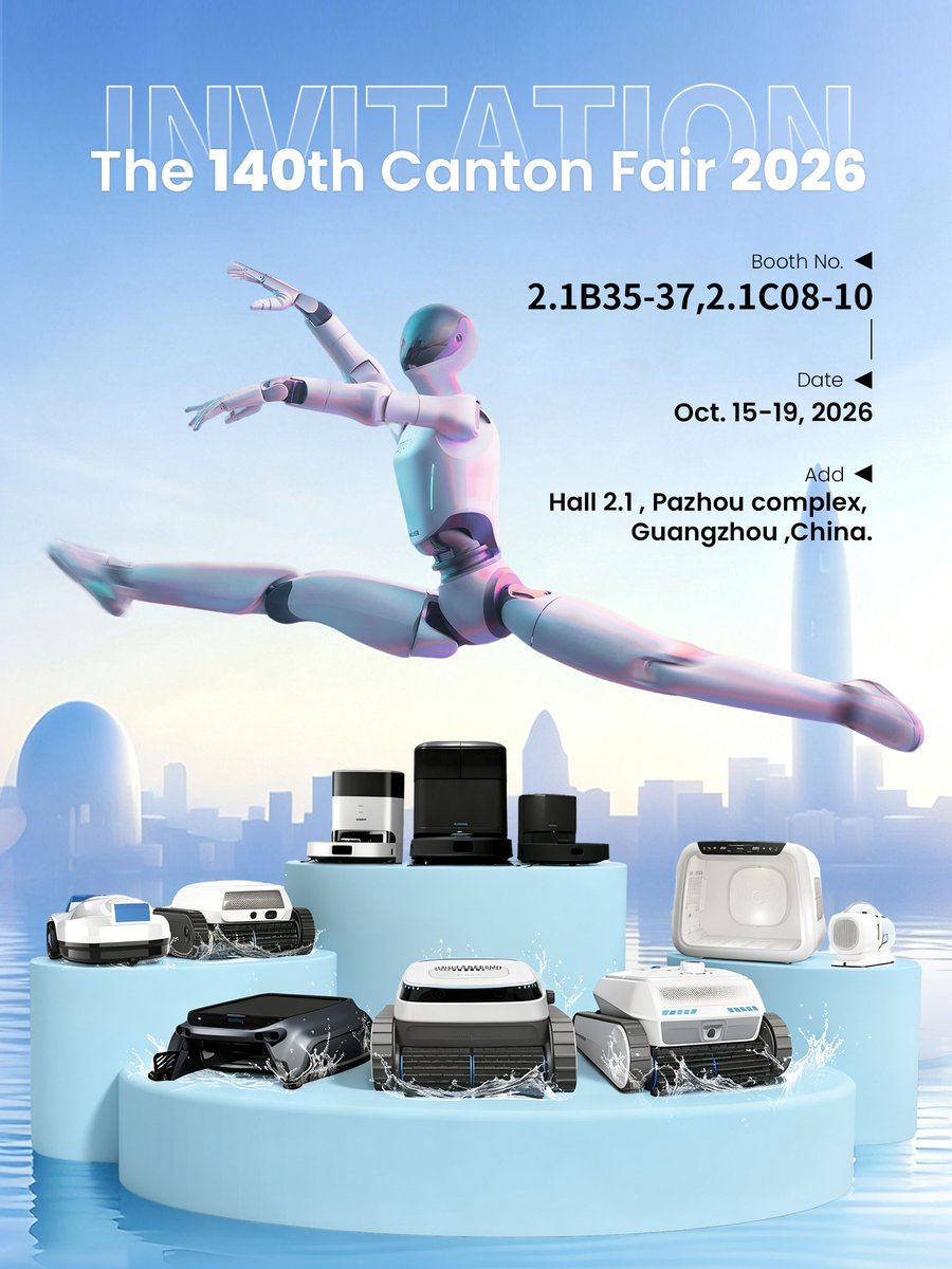 airroboglobal's tweet photo. 🚨 AIRROBO is coming to the 140th #CantonFair 2026! 🤖✨

Join us to experience our latest smart cleaning tech, including brand-new Pool Robots & next-gen Robot Vacuums! 🌊🧹

 📍 Hall 2.1, Pazhou Complex, Guangzhou
🎪Booth: 2.1B35-37, 2.1C08-10 
📅Date: Oct 15–19, 2026

🎁 Exclusive gifts & special offers await! Come meet the AIRROBO team & explore partnership opportunities.

🔗https://t.co/KLg4DXVpIZ

#CantonFair2026 #SmartHome #AIRROBO #RobotVacuum #TechInnovations