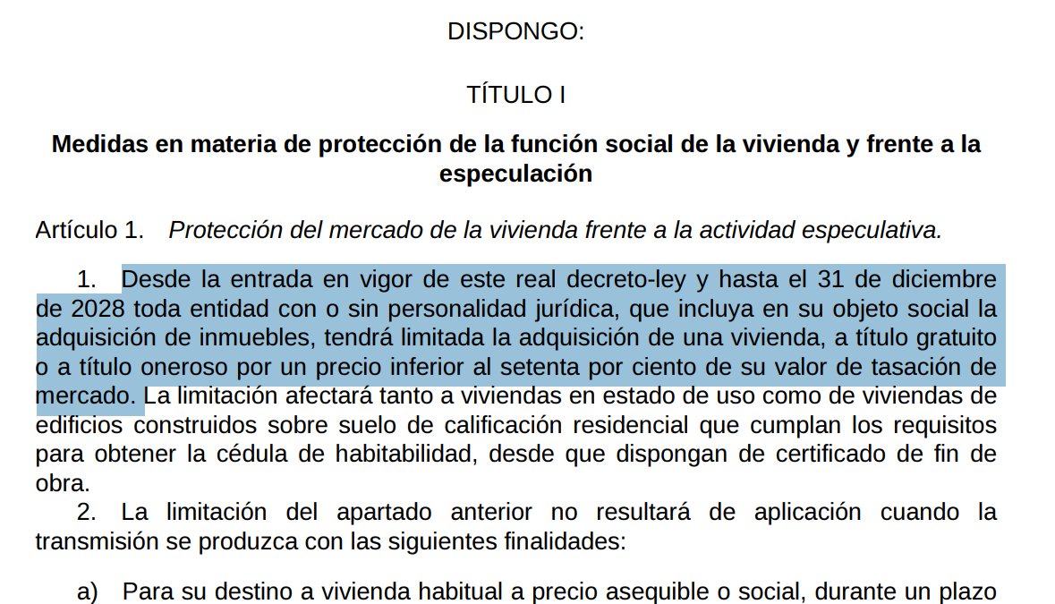 edugaresp's tweet photo. Primera trampa del decreto: el gobierno dijo que iba a prohibir la compra especulativa de los fondos buitre, pero yo en el BOE sólo leo que van a prohibir (encima temporalmente) la compra de viviendas por un precio inferior al 70% de su valor de tasación de mercado. Esto es una tomadura de pelo.