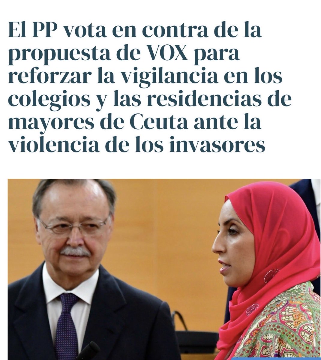 DiosaKhalinda's tweet photo. El PP vota en contra de la propuesta de VOX para reforzar la vigilancia en los colegios y las residencias de mayores de Ceuta ante la violencia de los invasores 

https://t.co/1e7Yfmd5dp https://t.co/NjT5dgE9tY
