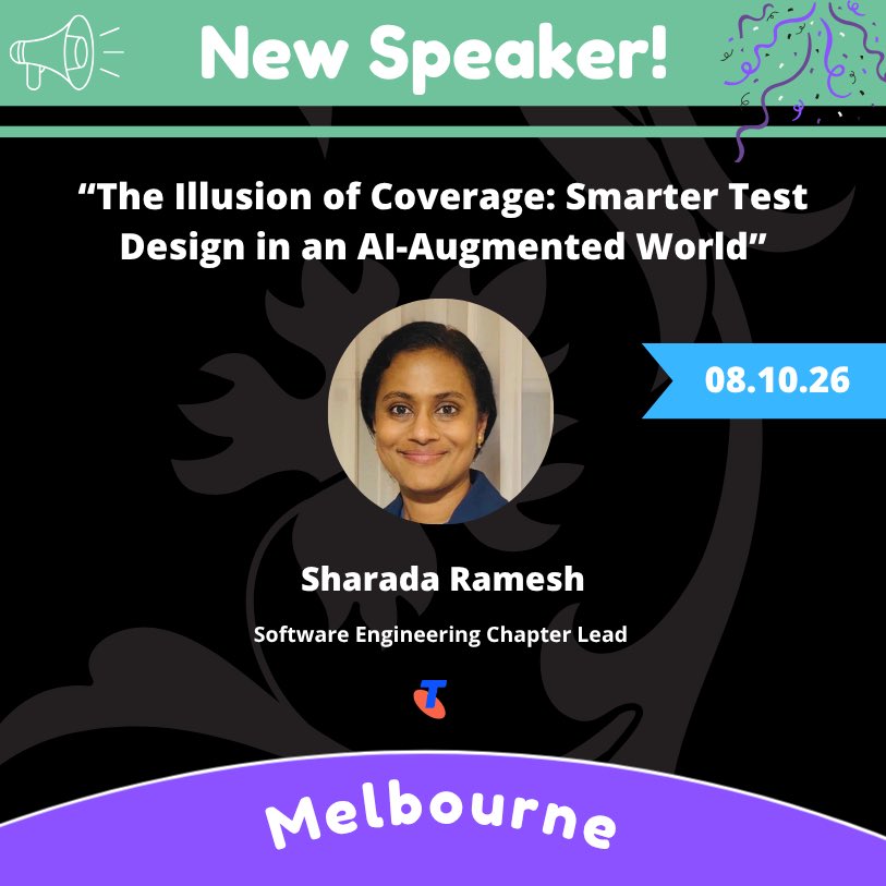 TestingTalks's tweet photo. Are you testing more or testing smarter?

We’re excited to announce Sharada Priya Ramesh as a speaker at Testing Talks Conference Melbourne on Thursday 8 October 2026!

🎟️ Grab your ticket at: https://t.co/6wA9NDJ2xA

#TestingTalksConference https://t.co/Trv7qjaP3z