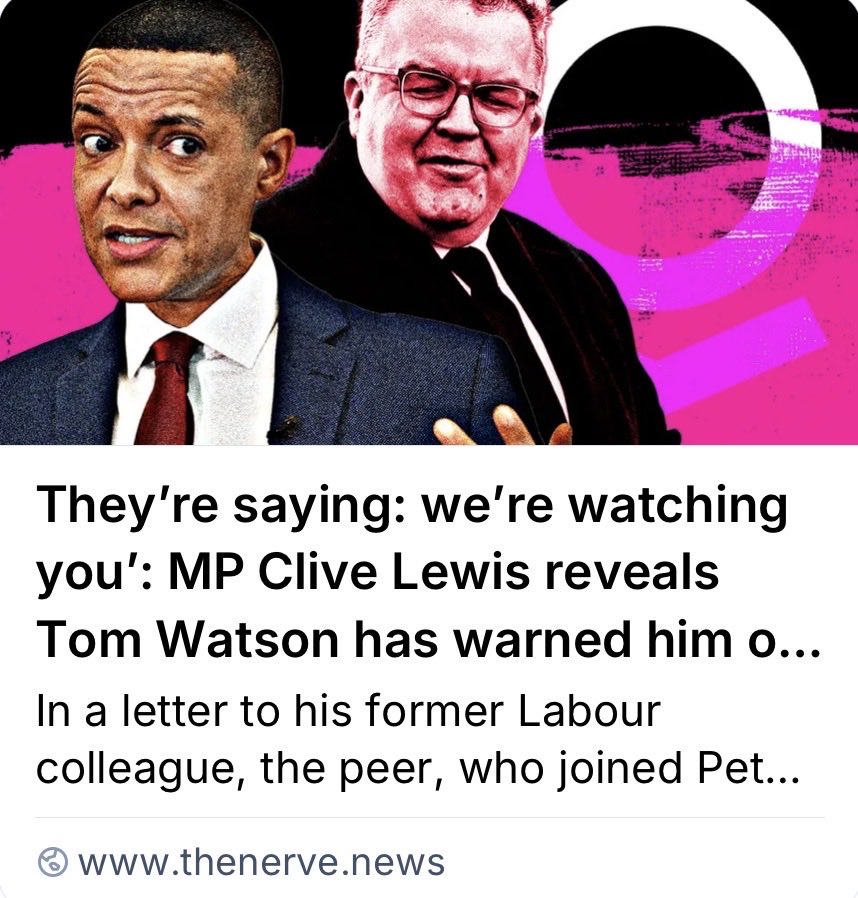 carolecadwalla's tweet photo. NEW: ‘It’s an implicit threat’. Lord Tom Watson of Palantir writes to one of its biggest critics - Labour MP @labourlewis.bsky.social - to tell him the surveillance firm is watching him. https://t.co/QWjCZy0DPL