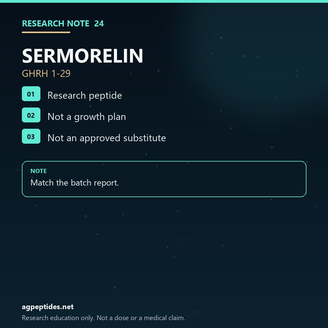 brunam1910's tweet photo. Sermorelin is a GHRH 1-29 research peptide. It is not a growth plan and not a substitute for an approved product. https://t.co/Nm5irGXK7B #Sermorelin #PeptideResearch #Peptides https://t.co/XNBv5vr3O7