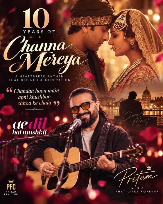 PritamFC's tweet photo. 10 YEARS OF CHANNA MEREYA❤️ 🎵 

29 September 2016 - a song was released.
And a generation found its anthem for heartbreak, unrequited love, and letting go. 

10 years later, the pain and the melody still hit the same. 

@ipritamofficial ‘s TIMELESS MASTERPIECE LIVES ON. https://t.co/aN2d1hoZGQ