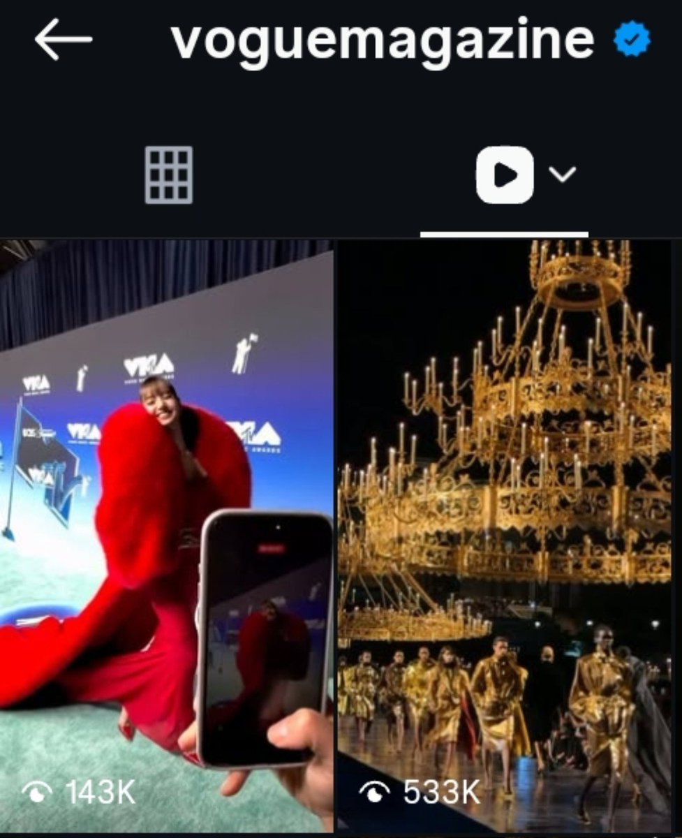 M_27_97's tweet photo. Vogue Magazine's Instagram posts:

#LISA #MetaGlasses
#MetaGlassesbyLISA 

Views - 143K
https://t.co/guU7sKILGy

SAWADIKA LISA ON VMAS

#LISAisBACK_VMAS 
#LISAxVMAs #MTV #VMAs      

Views - 940K
https://t.co/hEo7i8Rvvj

Likes - 101K
https://t.co/uEKkTS61S8 https://t.co/jP7Rw3XSoP