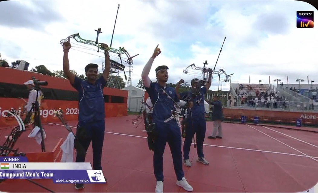 TheKhelIndia's tweet photo. INDIAN MEN’S COMPOUND TEAM WIN THE GOLD MEDAL AT ASIAN GAMES 2026! 🥇

- Defeated China 🇨🇳 238-237 in Finals

3/3 GOLD FOR INDIAN COMPOUND ARCHERY!

🔥🔥🔥🔥🔥🔥🔥🔥🔥🔥🔥🔥 https://t.co/gSgig6sLi2