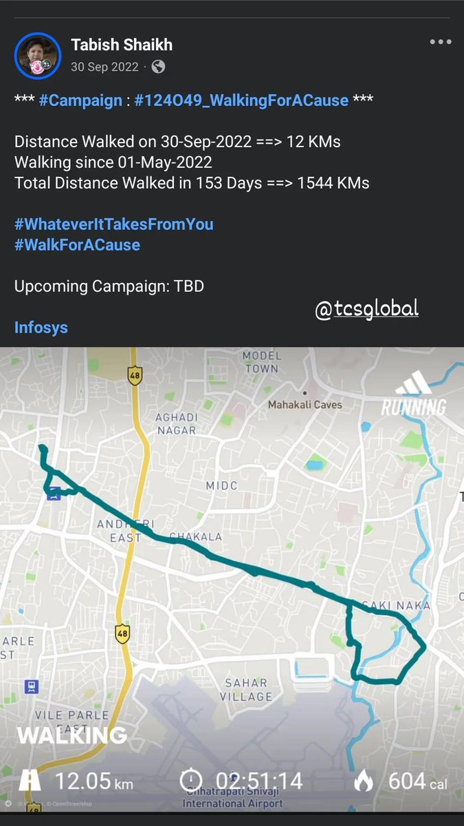 TabishSk21's tweet photo. #Campaign : #124O49_WalkingForACause 

* Part-Indoor activity due to rains
* Phone restarted multiple times to handle app crash due to storage issue

Distance Walked on 30-Sep-2025 ==> 15 KMs
Walking since 01-May-2022
Total Distance Walked in 1249 Days ==> 12725 KMs

@Cognizant https://t.co/QQvL3awse4