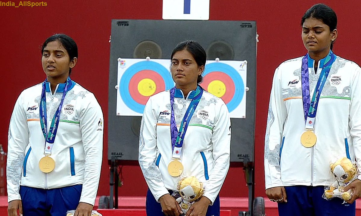 India_AllSports's tweet photo. WHAT A DAY FOR INDIA SO FAR AT ASIAN GAMES! 🥇🥇🥇🥇 

🥇 Shooting | Trap Mixed team 
🥇 Archery | Compound Women's Team 
🥇 Archery | Compound Men's Team 
🥇 Archery | Compound Mixed Team 

+ 2 Bronze in Boxing 

#AichiNagoya2026 #AG2026withIAS