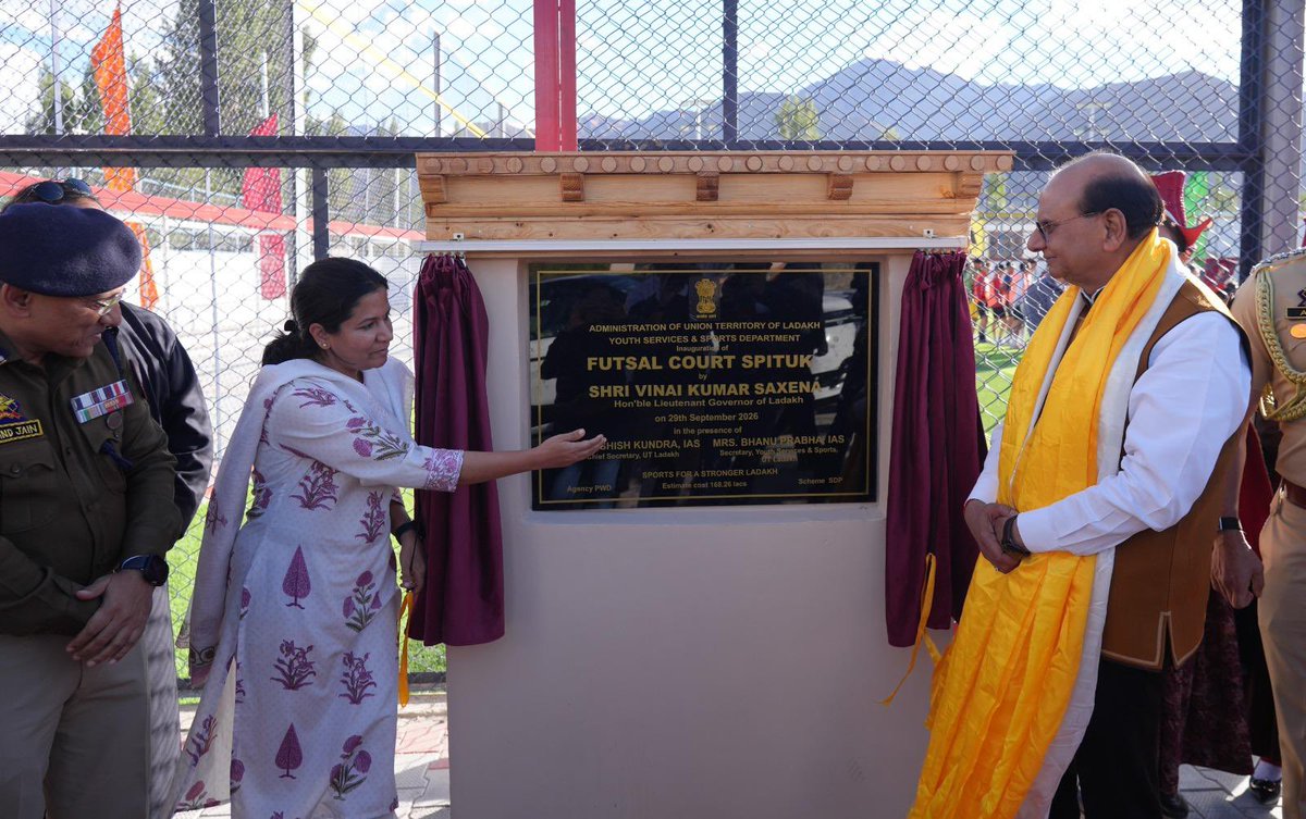 lg_ladakh's tweet photo. Addressed the concluding session of the “Youth Month 2026” and inaugurated a Rs 1.70 crore Futsal Ground at Spituk, marking a new milestone in our collective journey of youth empowerment. 

Over the past month, the “7 Districts, 7 Sports” initiative has brought diverse sporting opportunities closer to our youth, ensuring equitable access to infrastructure and opportunities, and showcasing their immense talent, determination and endurance.

As we conclude Youth Month, emphasized that this marked the beginning of a sustained movement for youth participation and empowerment. 

Ladakh’s young people are our greatest strength, and together we shall build a fit, healthy, skilled, disciplined and sporting Ladakh.