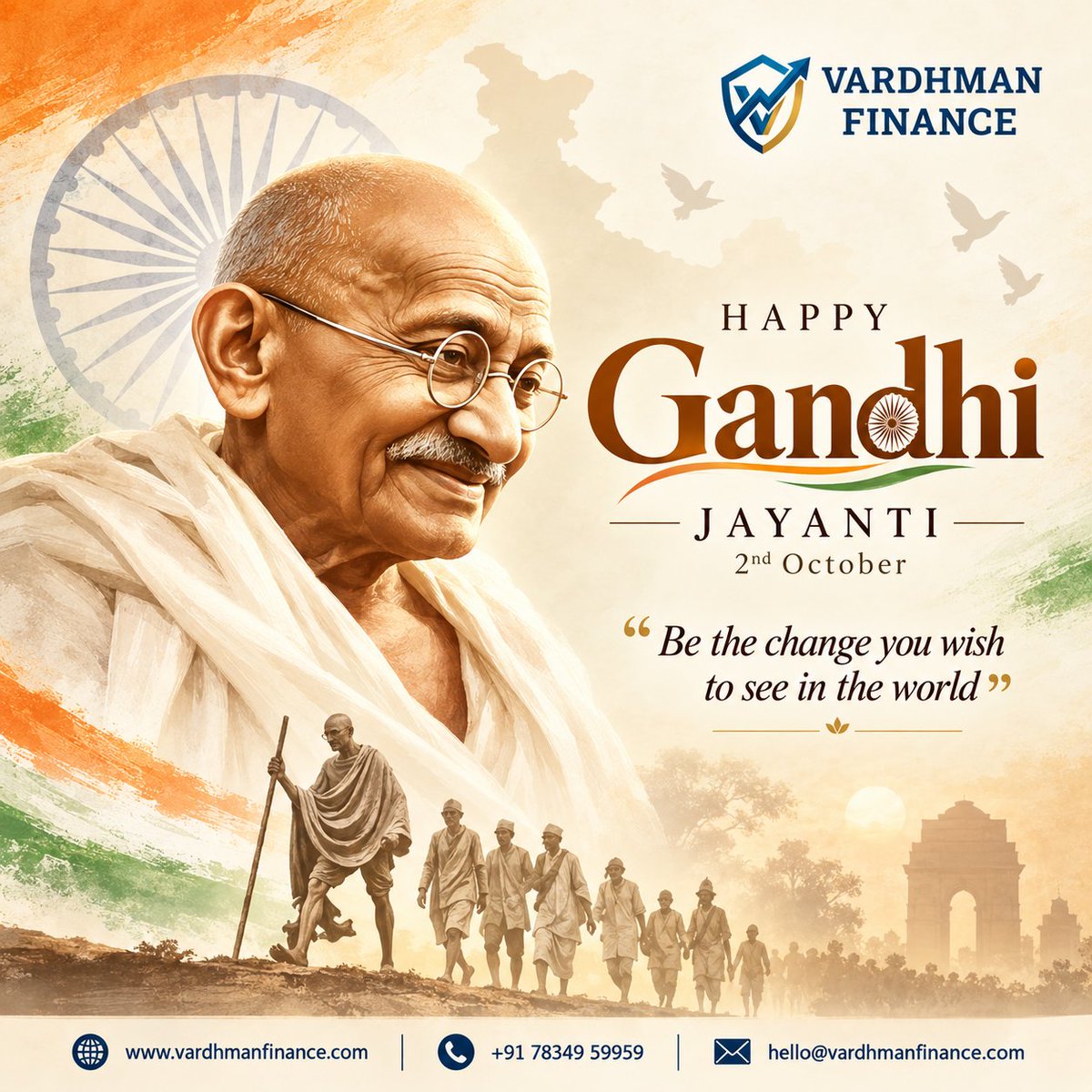 Vardhman07's tweet photo. Happy Gandhi Jayanti 🇮🇳
Vardhman Finance wishes everyone a peaceful and meaningful Gandhi Jayanti.
🌐 https://t.co/FHpJIgPy7B
📞 +91 78349 59959
✉️ hello@vardhmanfinance.com
#GandhiJayanti #MahatmaGandhi #GandhiJayanti #MahatmaGandhi #Drishyam3 #AjayDevgn #Varanasi #SSRajamouli https://t.co/dCPQz9lRwM