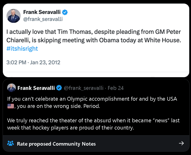 ibamboozIe's tweet photo. Frank Seravalli is an egotistical zionist hypocrite &amp; noted asshole

John Buccigross is a disgusting sex pest &amp; anti vax nutjob

Both of these gross losers belong nowhere near the privileged spots in hockey media they hold &amp; in a just world both would be shunned https://t.co/hzgjB0NFNC