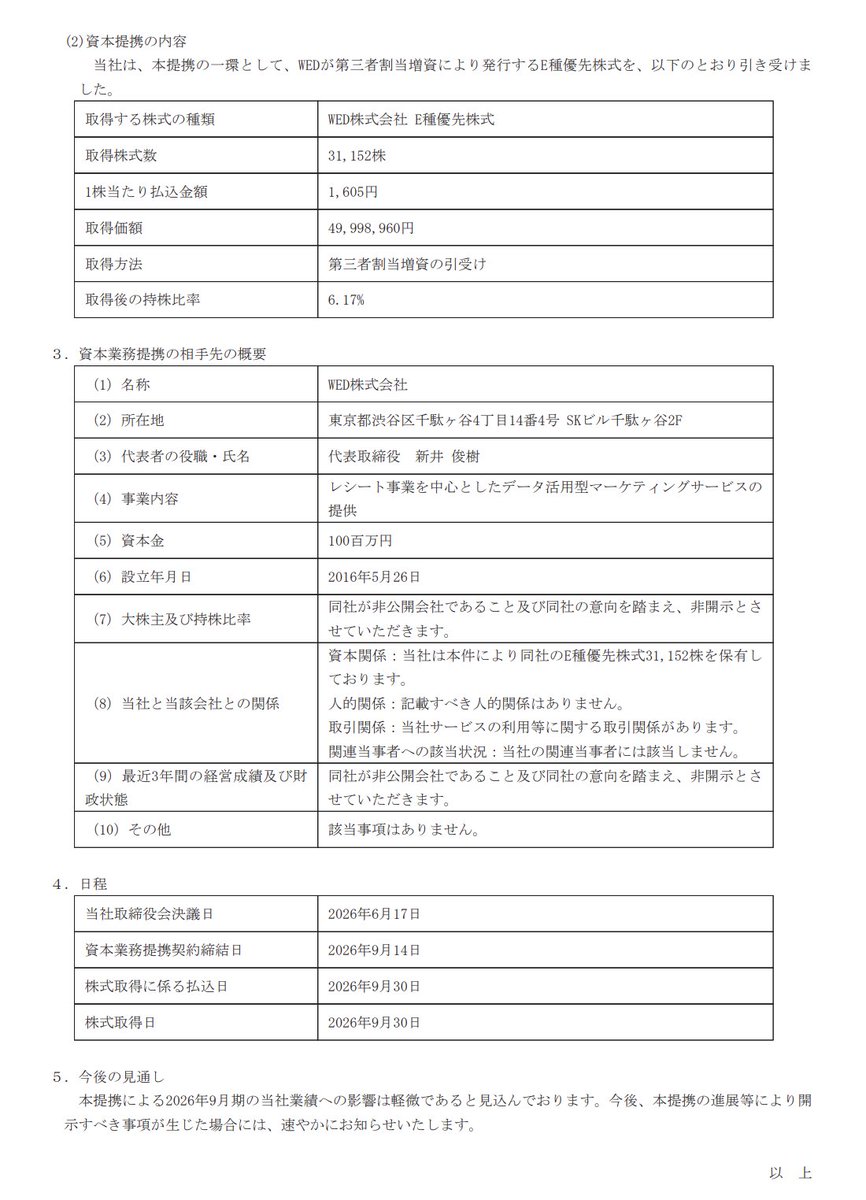 kanpo_blog's tweet photo. Skyfall。レシート買取アプリ「ONE」の WED株式会社との資本業務提携し、株式を取得 https://t.co/NMqifHH90d