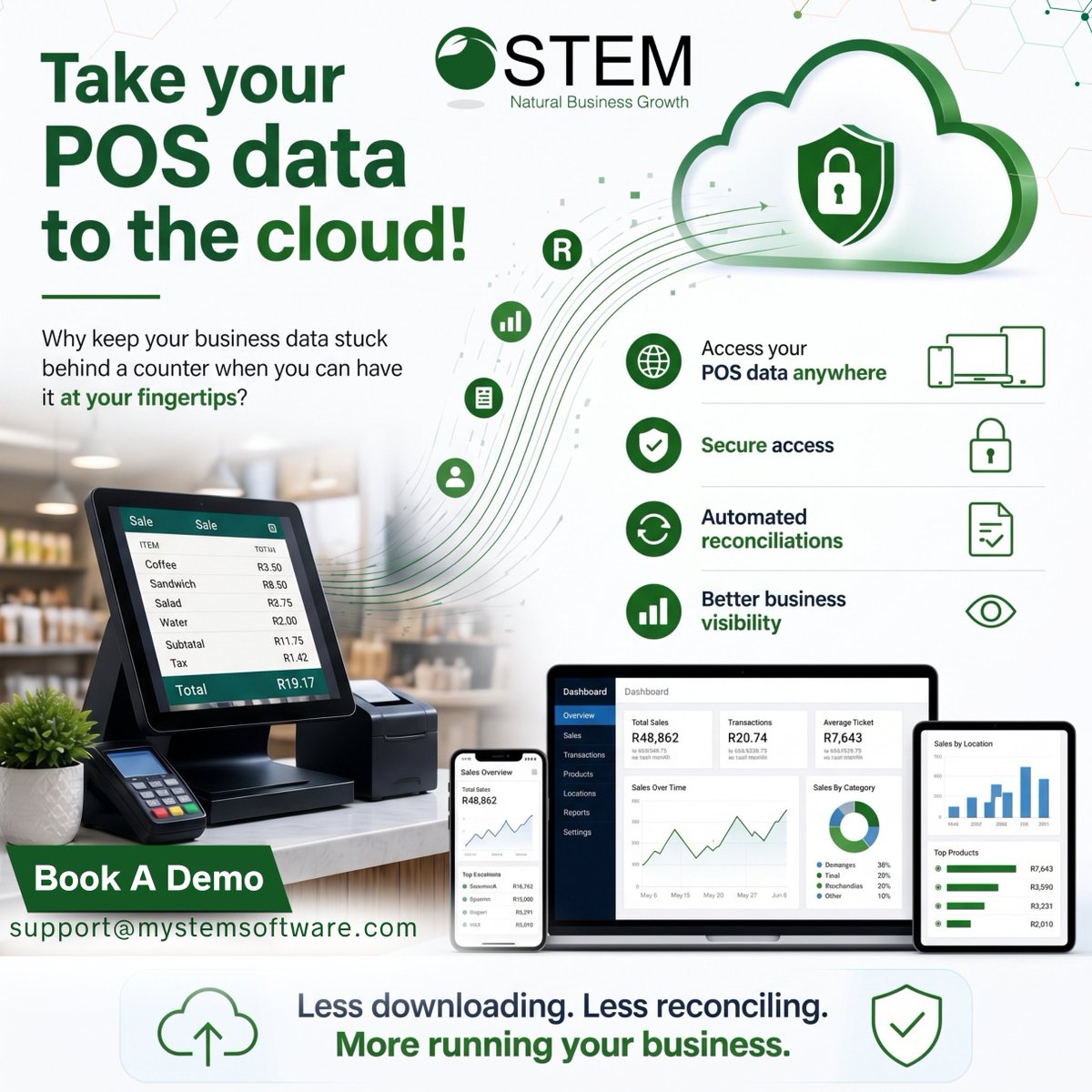 SoftwareStem's tweet photo. Take your POS data to the cloud! Why keep your business data stuck behind a counter when you can have it at your fingertips?
- Access your POS data anywhere
- Secure access
- Automated reconciliations
- Better business visibility
Email: support@mystemsoftware.com
#cloudsoftware https://t.co/4fx3OWGtFE