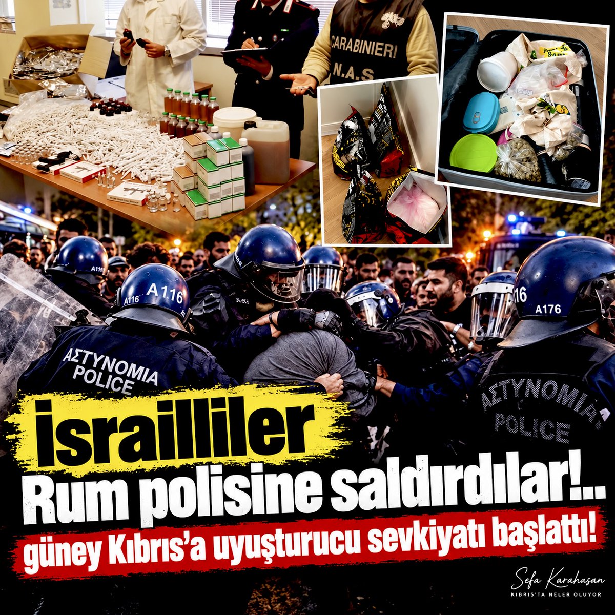 sefakarahasan's tweet photo. İsrail, güney Kıbrıs'a uyuşturucu sevkiyatı başlattı: Rum polisine saldırdılar!..

📍İsrail kaynaklı ‘’lüks yatlarla Güney Kıbrıs’ın Larnaka ve Limasol limanlarına uyuşturucu sevkiyatı’’ başlaması Rumlarda gerilimi artırıyor. 

Eylül ayı içinde İsrail vatandaşlarına yönelik operasyonlarda 430 kilogram uyuşturucu ele geçiren Rum polisi, bu kez de 27 kilogram daha uyuşturucu yakaladı.

Uyuşturucuyla birlikte iki İsrail vatandaşı utuklandı. Rum basını, tutuklanan İsraillilerin polise saldırdığını yazdı. 

Rum muhalefeti ve medyası; Limasol ve Larnaka’nın ''İsrailin işgali altında olduğu'' eleştirileri yöneltiyor.