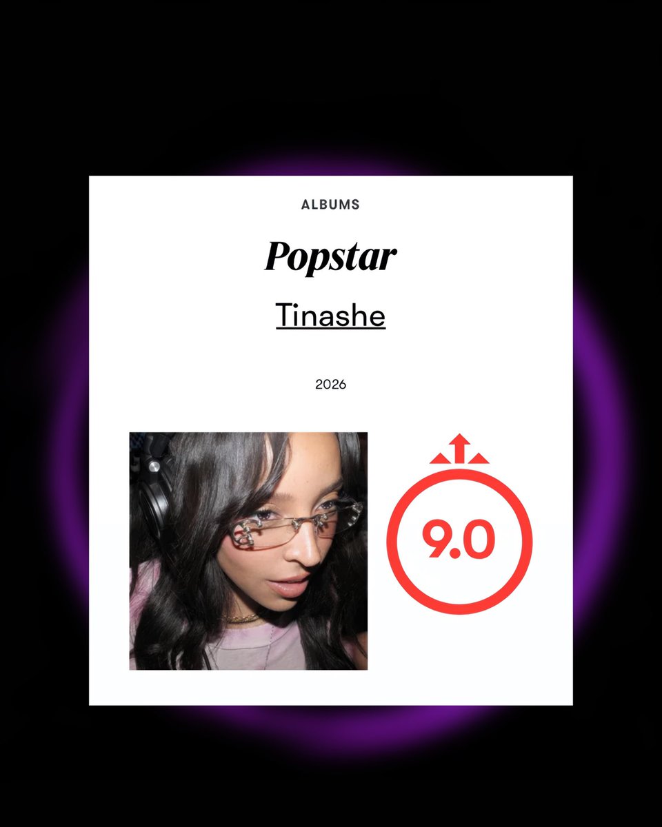 ChartUpdate_'s tweet photo. Tinashe’s “Popstar” earns a 9.0/10 from Pitchfork, receiving the publication’s Best New Music honor.

Ratings so far ⭐

NME — 10/10 ⭐⭐⭐⭐⭐
musicOMH — 9.0/10 ⭐⭐⭐⭐⭐
Paste — 8.3/10 ⭐⭐⭐⭐☆
Still Listening — 8.0/10 ⭐⭐⭐⭐☆
Exclaim! — 6.0/10 ⭐⭐⭐☆☆
Album of the Year — 81/100 (4,404 ratings)