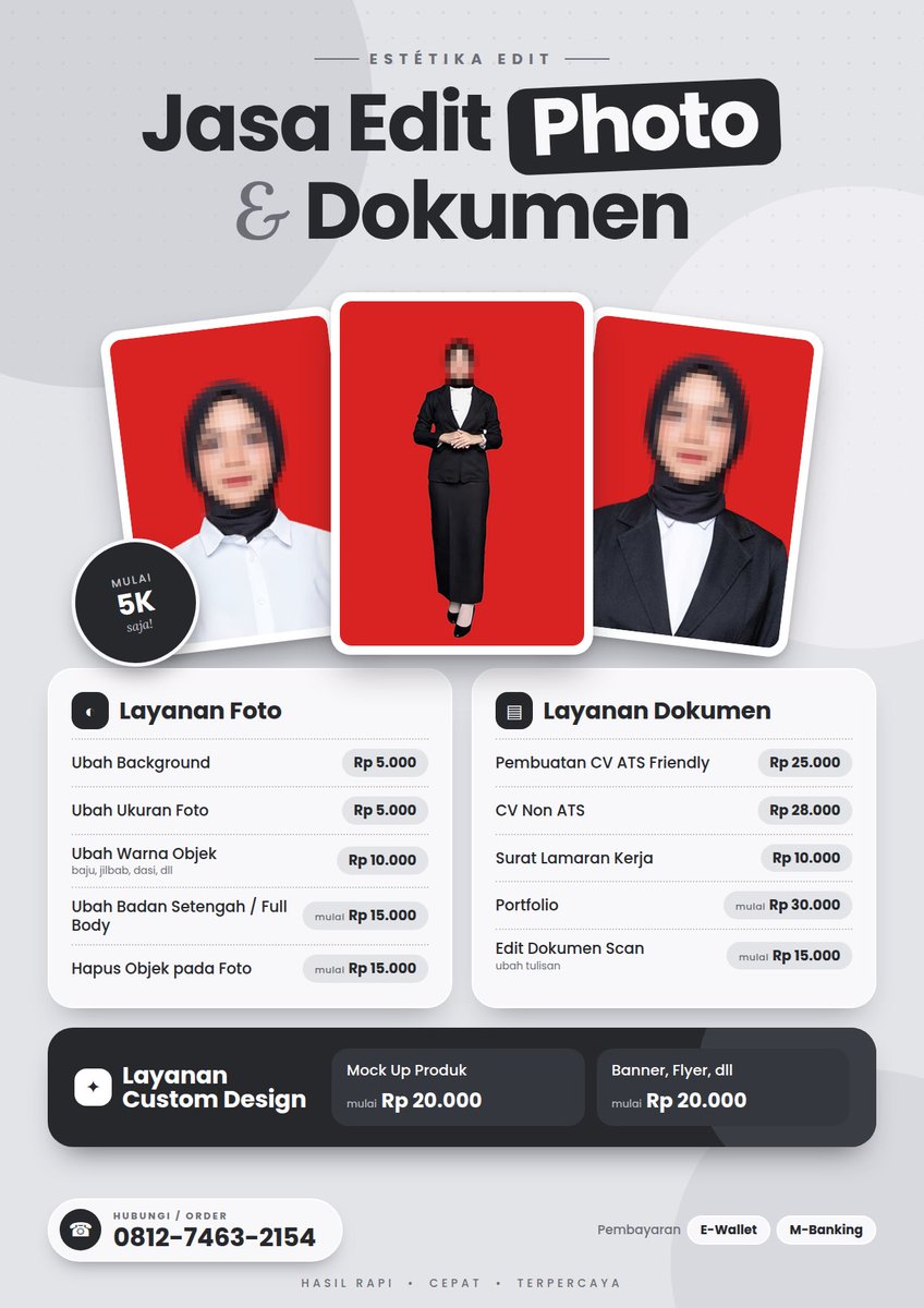AGCreative00's tweet photo. yang mau edit foto/dokumen/design bisa hubungin nomor tertera ya start from 5k #zonauang #zonajajan #jasaedit https://t.co/pW1cBhciT0