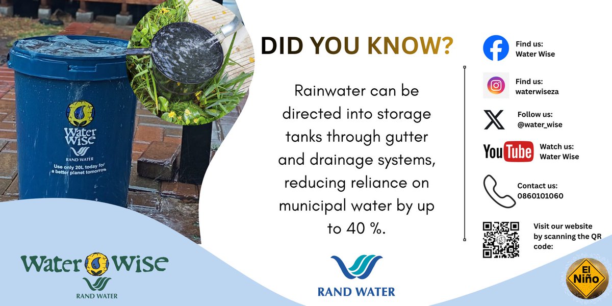 Rand_Water's tweet photo. 🚨Rainwater Harvesting🚨
#RWWaterConservation
#RWWaterWise
#RWWaterSustainability
#rainwaterharvesting

@City_Ekurhuleni @CityofJoburgZA @CityTshwane @RandWestCity1 @MadibengCouncil @MidvaalLM @MerafongCityLM @RustenburgLM @JHBWater @EmfuleniLM @LesediLocalMuni @water_wise https://t.co/kotzG8dE2z
