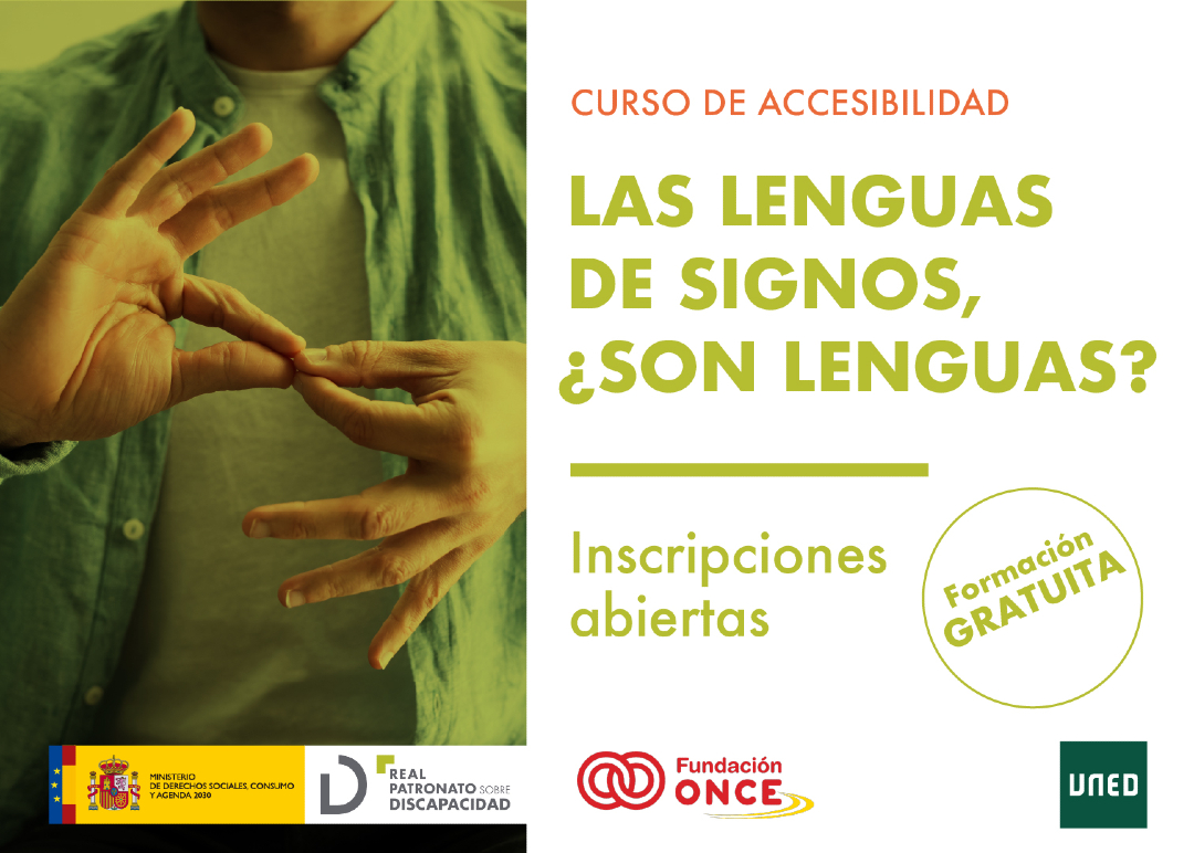 RPDiscapacidad's tweet photo. Las lenguas de signos, ¿son lenguas? Descúbrelo 📅 a partir del 5 de octubre en el curso de @RPDiscapacidad, @CanalFONCE_UNED y @Fundacion_ONCE.
💻 Un #MOOC sobre el mundo de las lenguas signadas y la LSE, y una introducción a su naturaleza.
🔗 https://t.co/5TiDP6ylEs 🔗 https://t.co/fGLjqzcpI7