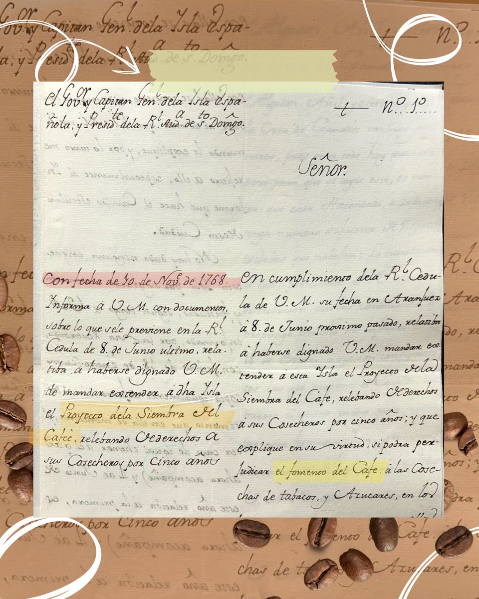 ArchivosEst's tweet photo. Con motivo del Día internacional del café viajamos al 10 de noviembre de 1768. En una carta oficial dirigida al Consejo de Indias, el Gobernador de la Española ya vislumbraba el potencial agrícola de esta tierra 📜 https://t.co/Rq2545hftn