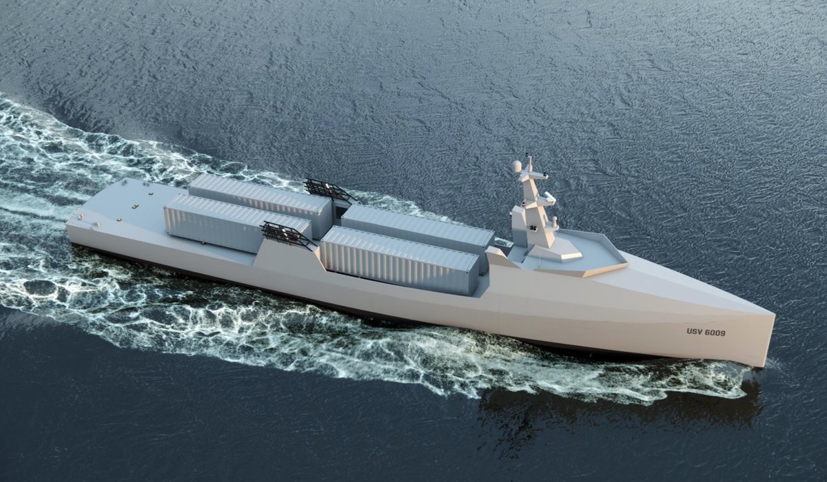 NavyLookout's tweet photo. 🇺🇸US Navy orders 30 Medium USVs from 3 shipyards in $1.2Bn deal. 

Each will have at least 2,500nm range at 25 knots in sea state 4 and carry 25 tonne payload. 

https://t.co/RJitueJ9LN https://t.co/rzyBCMm3Rq