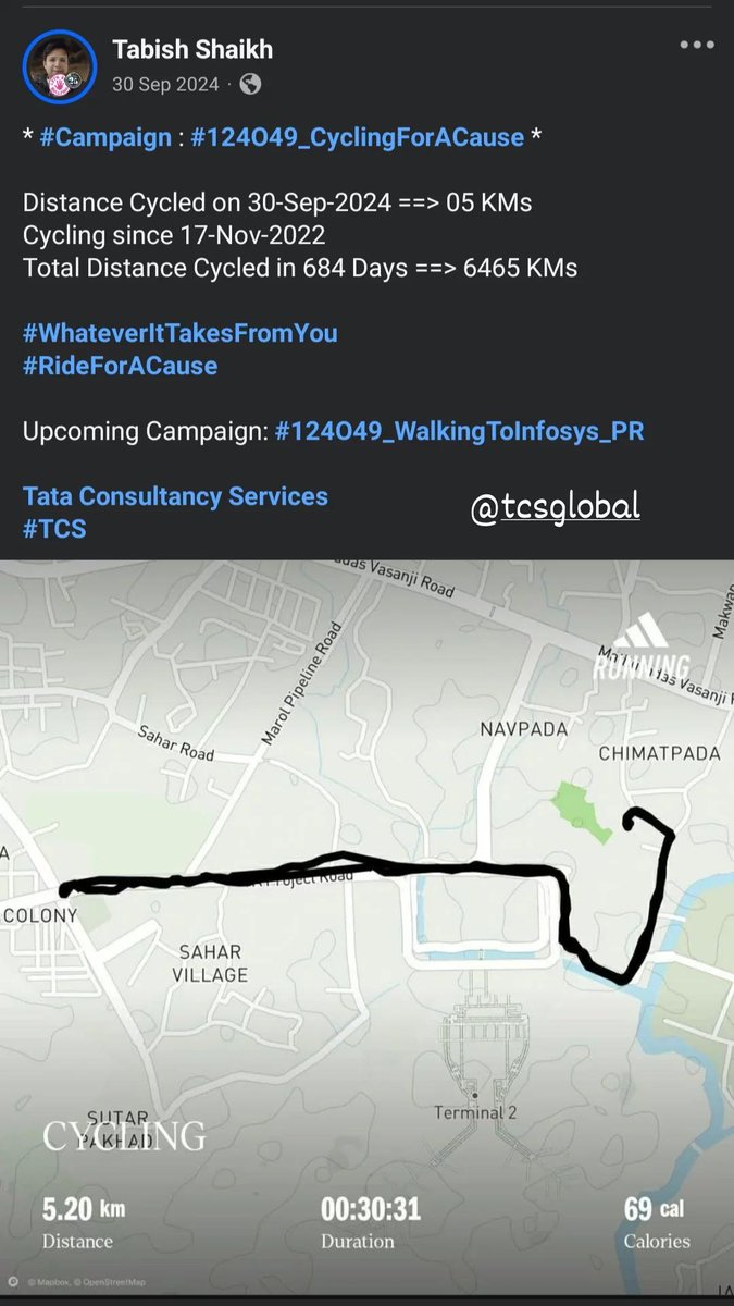 TabishSk21's tweet photo. * #Campaign : #124O49_RunningForACause *

Distance Ran on 30-Sep-2023 ==> 06 KMs
Running since 09-Aug-2022 
Total Distance Ran in 418 Days ==> 2088 KMs

#WhateverItTakesFromYou
#RunForACause

Upcoming Campaign: #124O49_WalkingToInfosys_PR 

@Accenture 
#Accenture https://t.co/JaO9Tt5xke